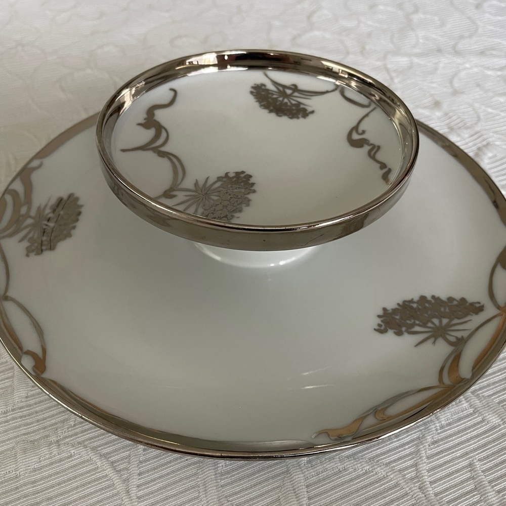 Antique Reinhold Schlegelmilch Tillowitz Silesia Porcelain Tiered Tray, 8.5” dia